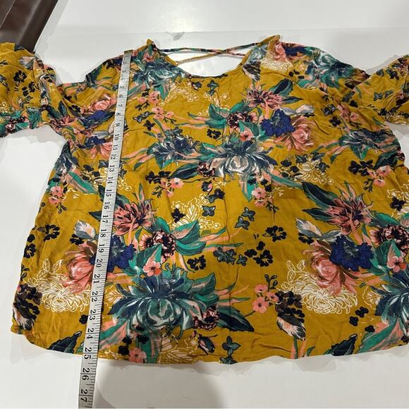 Ava‎ & Viv Mustard Floral Print 3/4 Sleeve Bell Sleeve Strappy Blouse Size 3X - Picture 10 of 10